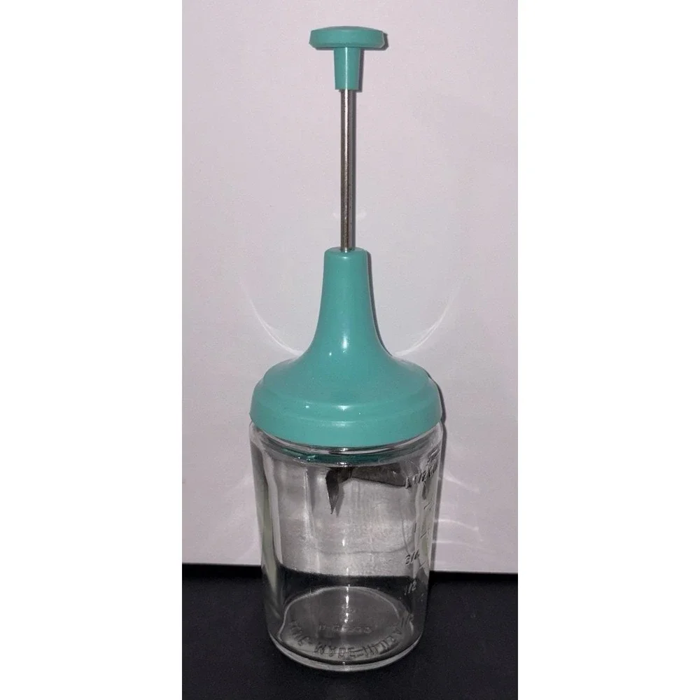 Vintage 1970's ACME Made in the USA Turquoise Glass Manual Food Nut Chopper